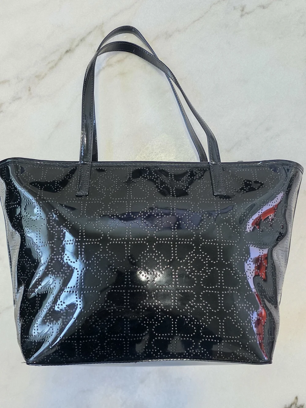 Kate Spade Small Harmony Metro Spade Tote Black Perforated Patent